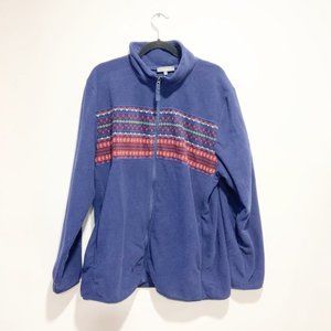 Mountain Ridge  Aztec Print Full Zip Fleece Sweater Navy Blue Outdoor
